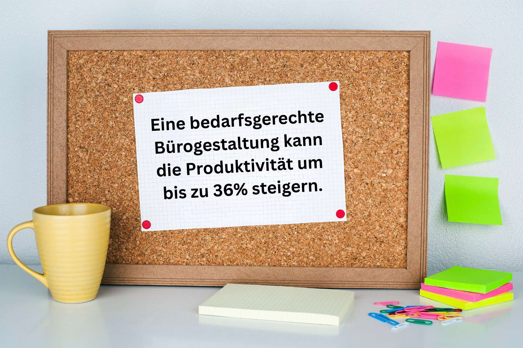 Büro-Pinnwand mit Zitat zum Thema Förderung von Produktivität und Motivation am Arbeitsplatz