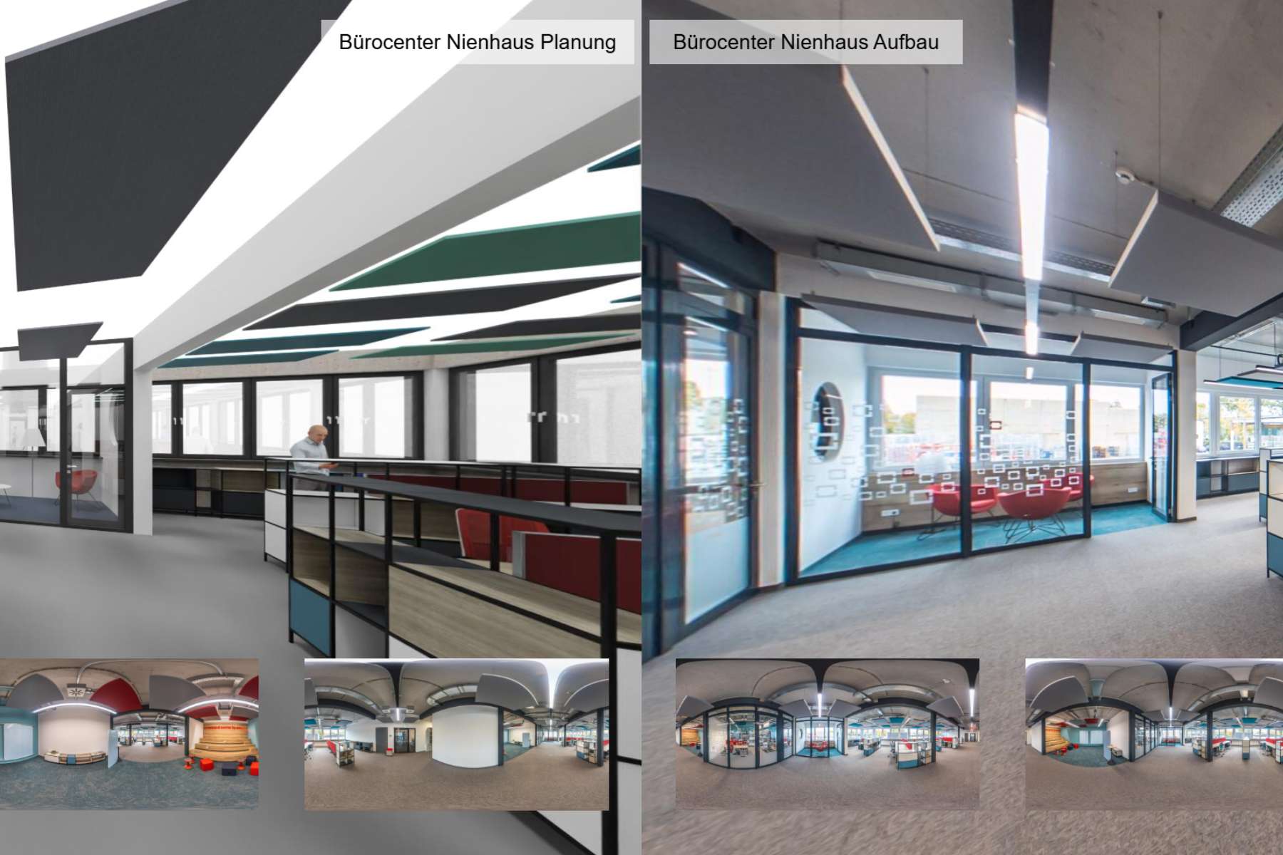 Ansicht einer Büroplanung und eines Büroaufbaus in einem 3-D Generator, über den man Büroeinrichtungen planen und visualisieren kann.